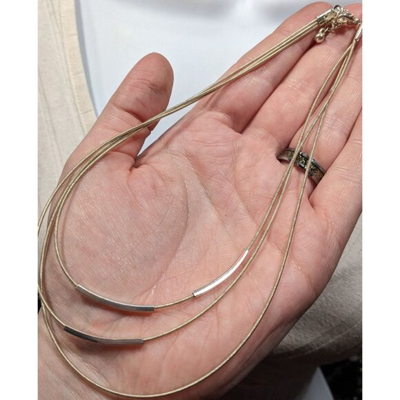 Modern Layered Silver Tone Coil Wire Necklace With Tube Bead Accents - Picture 5 of 6